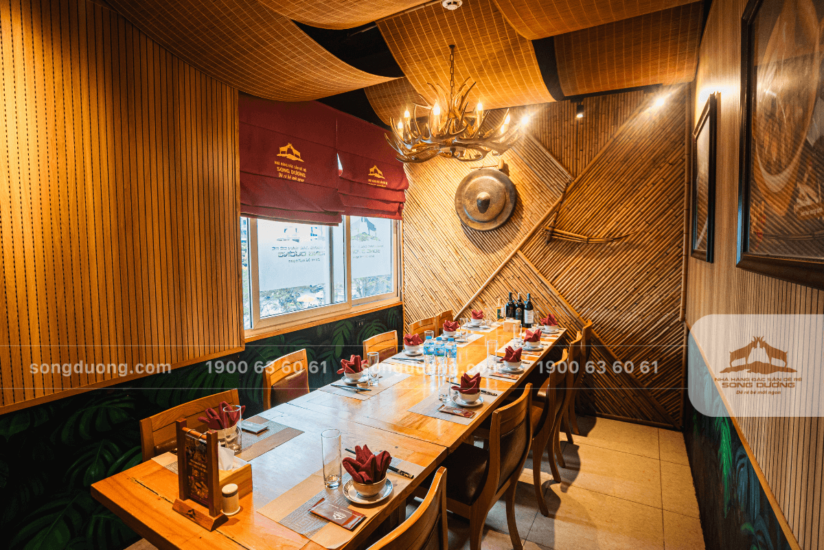 Không gian phòng VIP riêng tư mang phong cách dân dã, phóng khoáng