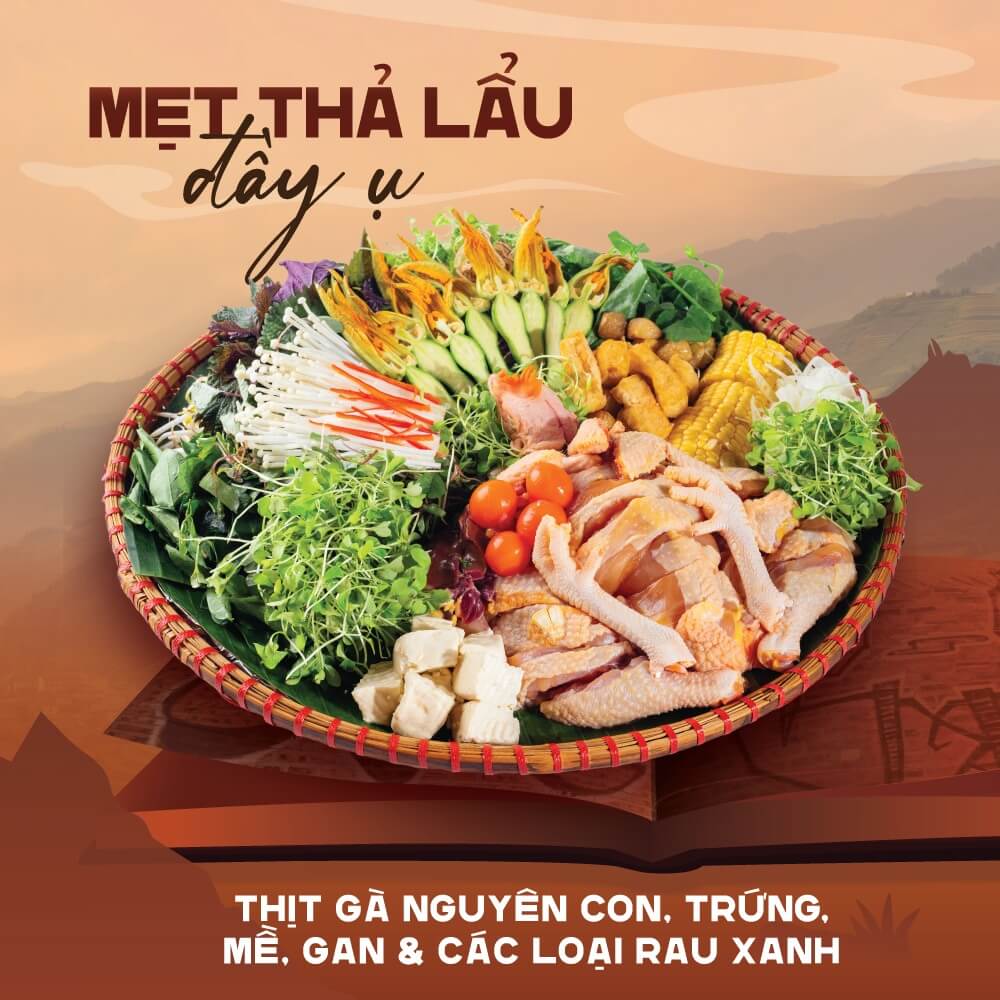 Mẹt gà mái dầu và các loại rau rừng xanh mát